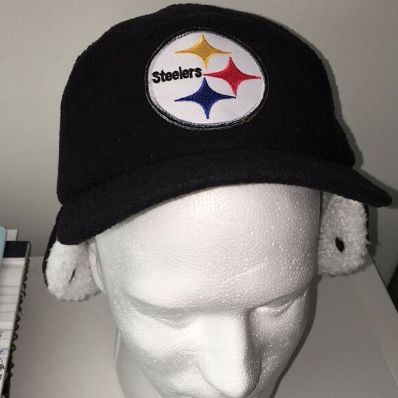 Pittsburgh Steelers Sewn patch hunting style winter fleece Elmer Fudd hat cap - Picture 1 of 8